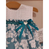 Vestido talle alto flores y rayas verde agua y blanco